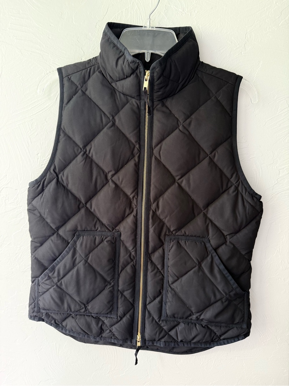 J.Crew Down Puffer Vest Small Quilted Gold Zip Snap Pocket Sleeveless Jacket